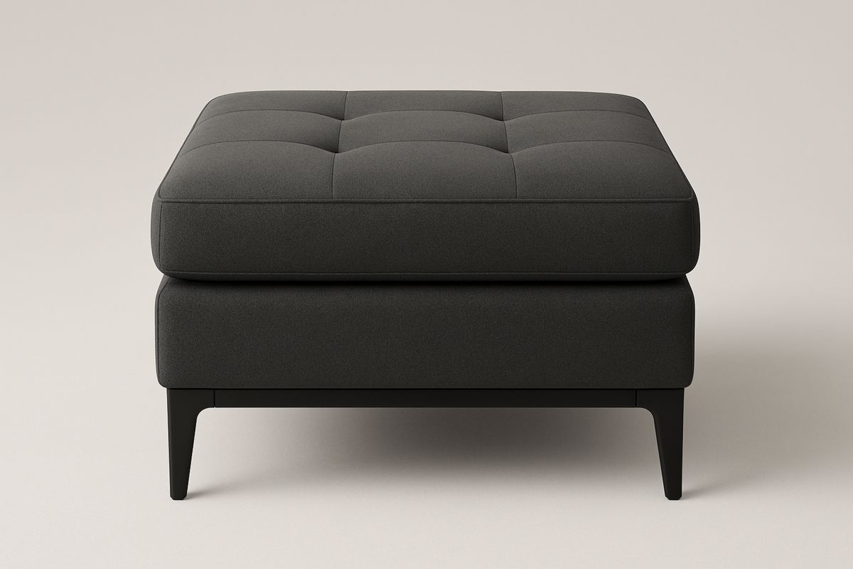 Dark Grey Fabric Ottoman with Solid Wood Legs-Selorilto