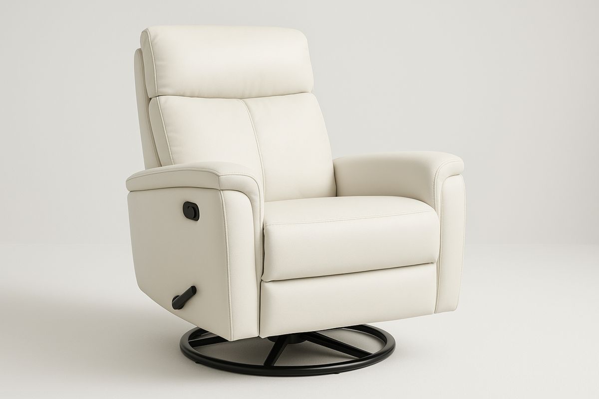 Cream Faux Leather Recliner Swivel Chair with Steel Base 100(H)cm-Selorilto