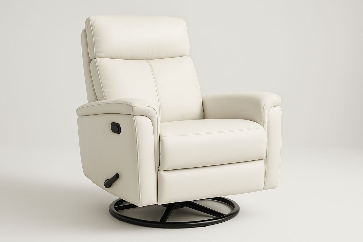 Cream Faux Leather Recliner Swivel Chair with Steel Base 100(H)cm-Selorilto