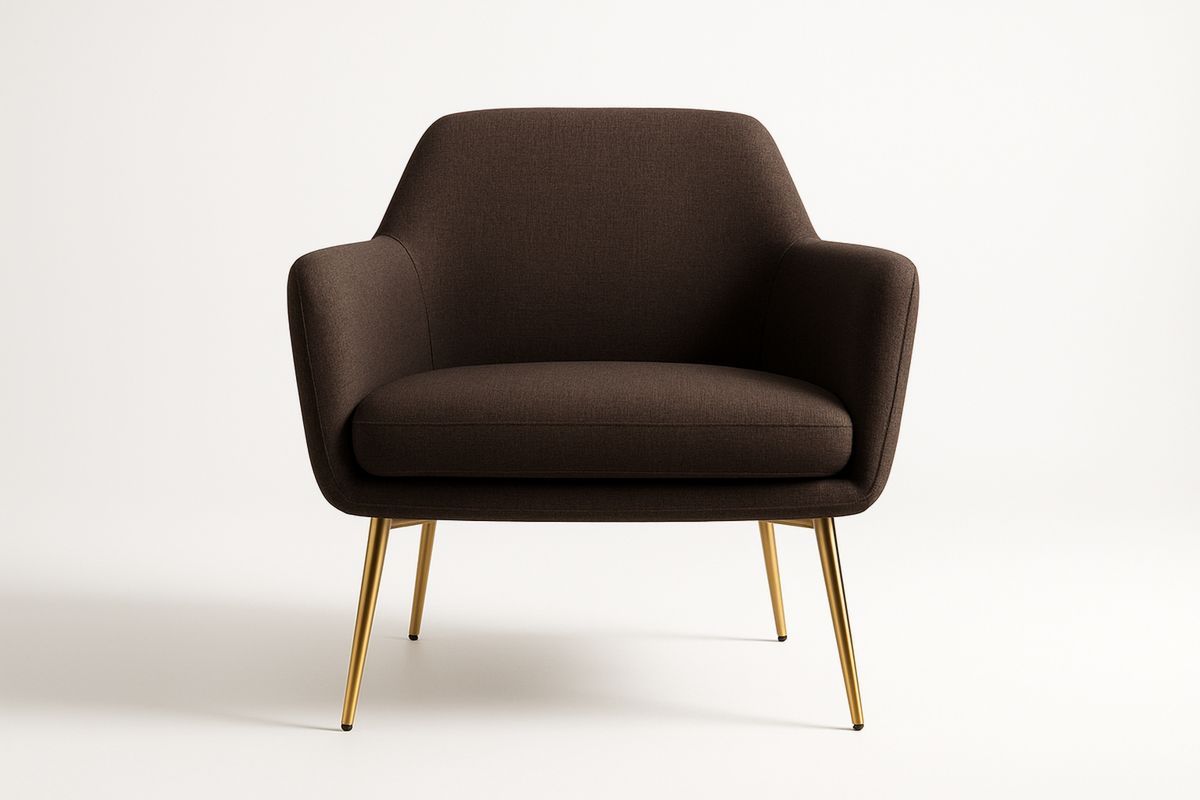Brown Polyester Fabric Armchair with Gold Steel Legs-Selorilto
