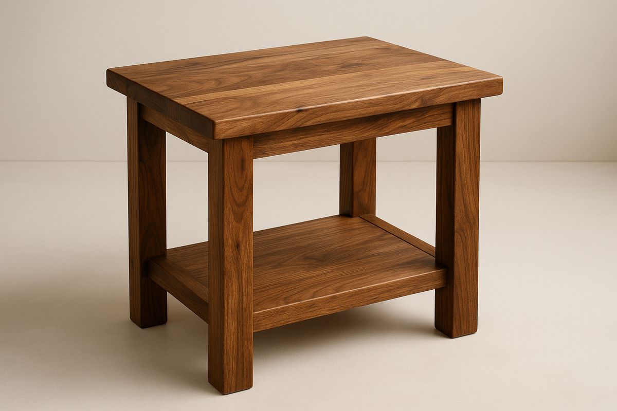 Solid walnut wood Side Table with Shelf Brown 50cm x 35cm x 45cm（L×W×H）-Selorilto