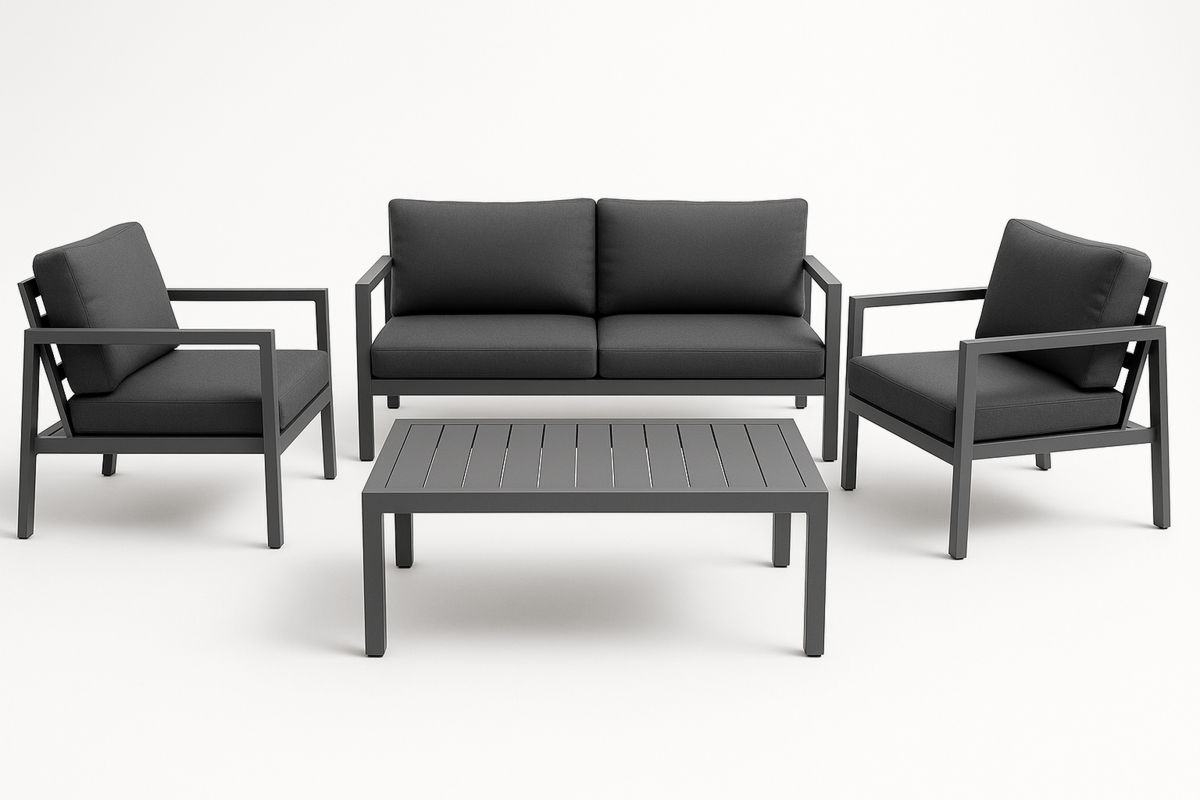 Outdoor Lounge Set Aluminium Frame Polyester Cushions Rectangular Table Grey-Toronivla