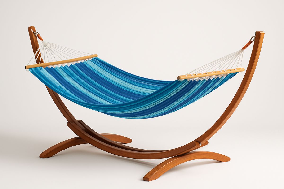 Hardwood Frame Hammock with Blue Striped Canvas 320(L)cm-Toronivla