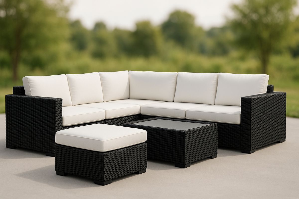 Outdoor Wicker Sofa Set with Cushions Black/White L Shape-Toronivla