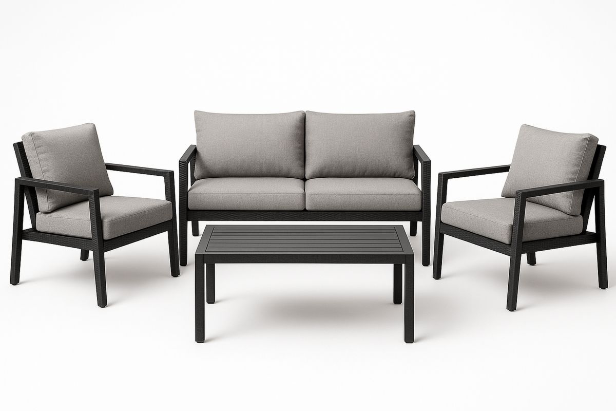 Grey Black Outdoor Lounging Set with Aluminium Frame and Cushions-Toronivla