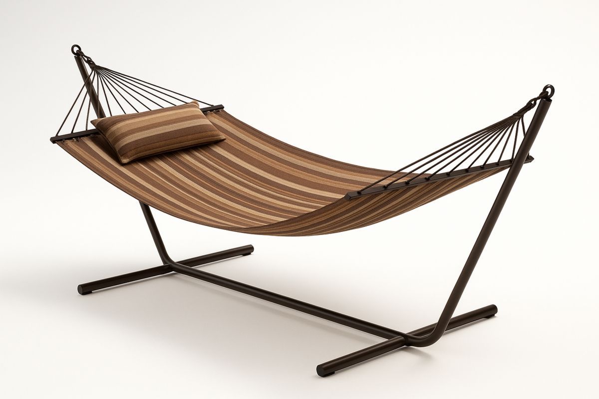 Outdoor Hammock with Steel Frame and Brown Striped Polyester Fabric 200cm x 150cm(L×W)-Toronivla