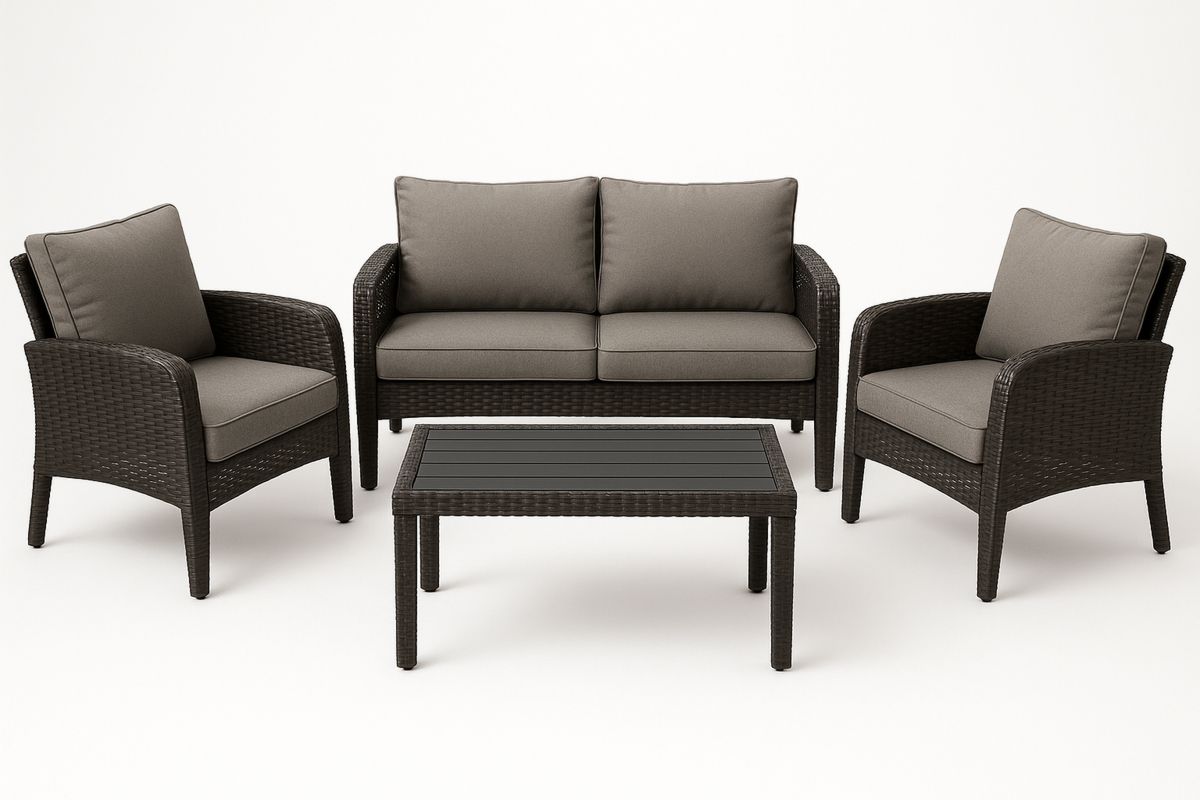 Outdoor Rattan Furniture Set with Cushions Charcoal 4-Piece-Toronivla