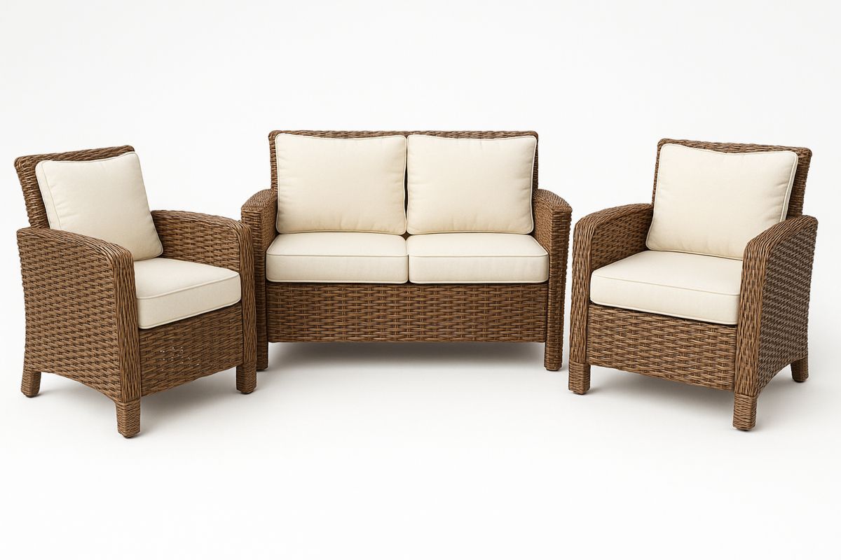 Outdoor Wicker Sofa Set with Cushions in Tan and Cream-Toronivla