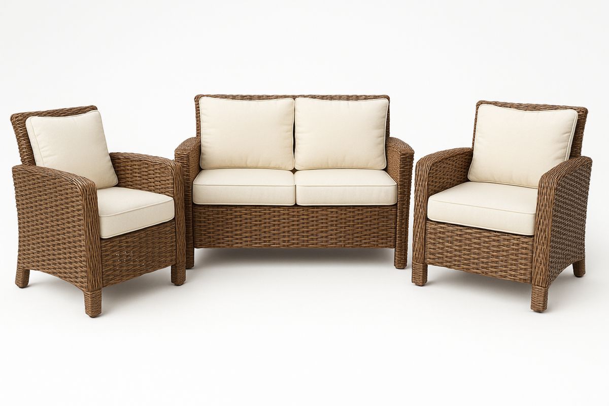 Outdoor Wicker Sofa Set with Cushions in Tan and Cream-Toronivla