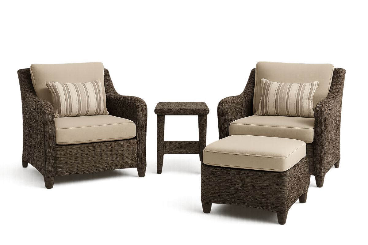 Outdoor Wicker Furniture Set with Beige Cushions-Selonilva