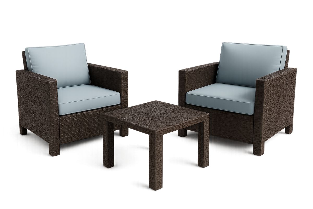 Outdoor Lounge Set with PE Rattan Chairs and Table in Brown and Blue-Selonilva