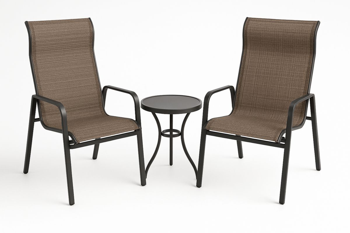 Outdoor 3-Piece Patio Set Aluminium Frame Polyester Fabric Chairs and Table Brown-Selonilva