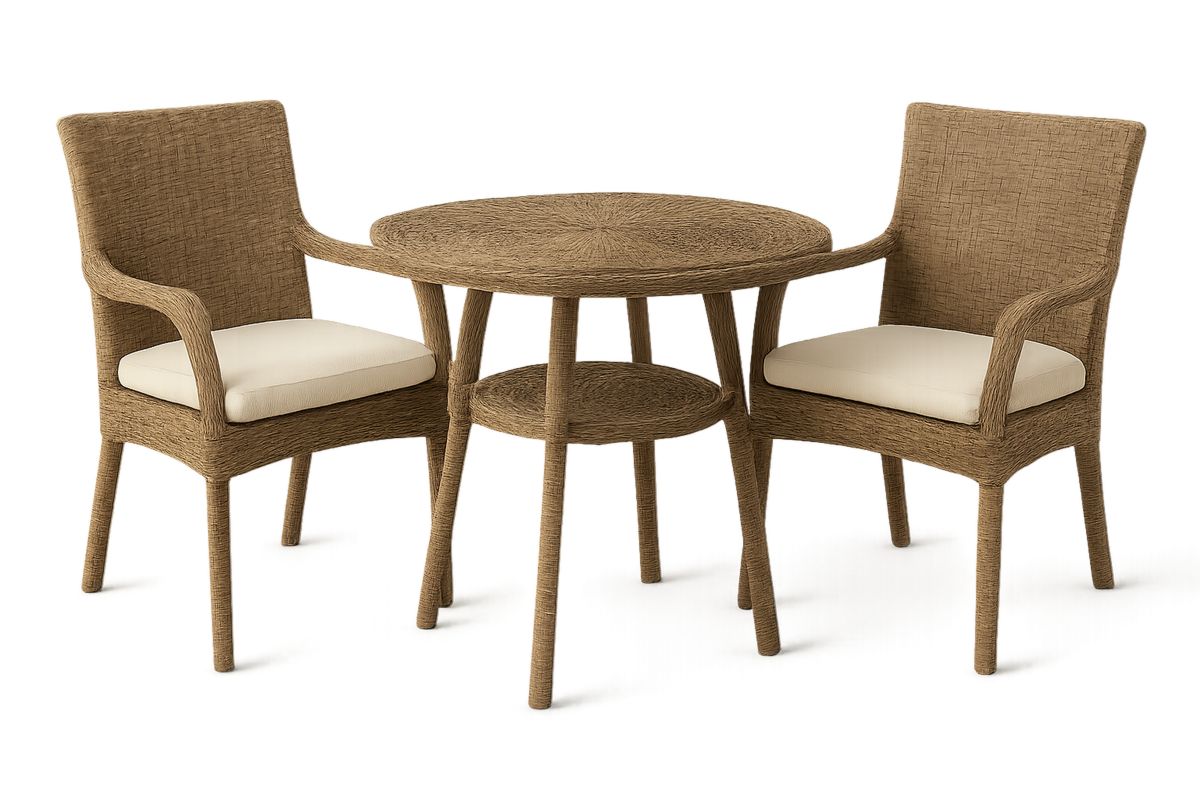 Outdoor Wicker Furniture Set with Round Table and Cushions Natural Beige-Selonilva