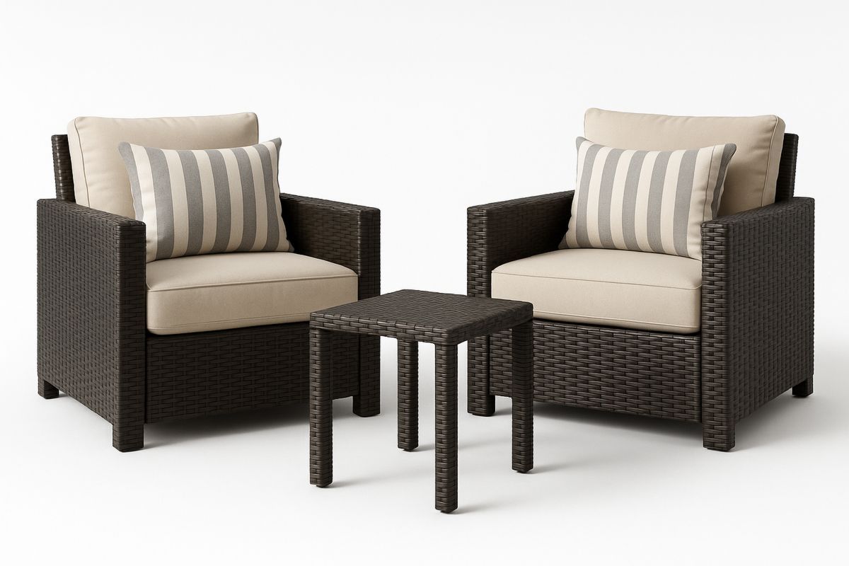 Outdoor Lounge Chair and Table Set PE Rattan Wicker Beige Cushions-Selonilva