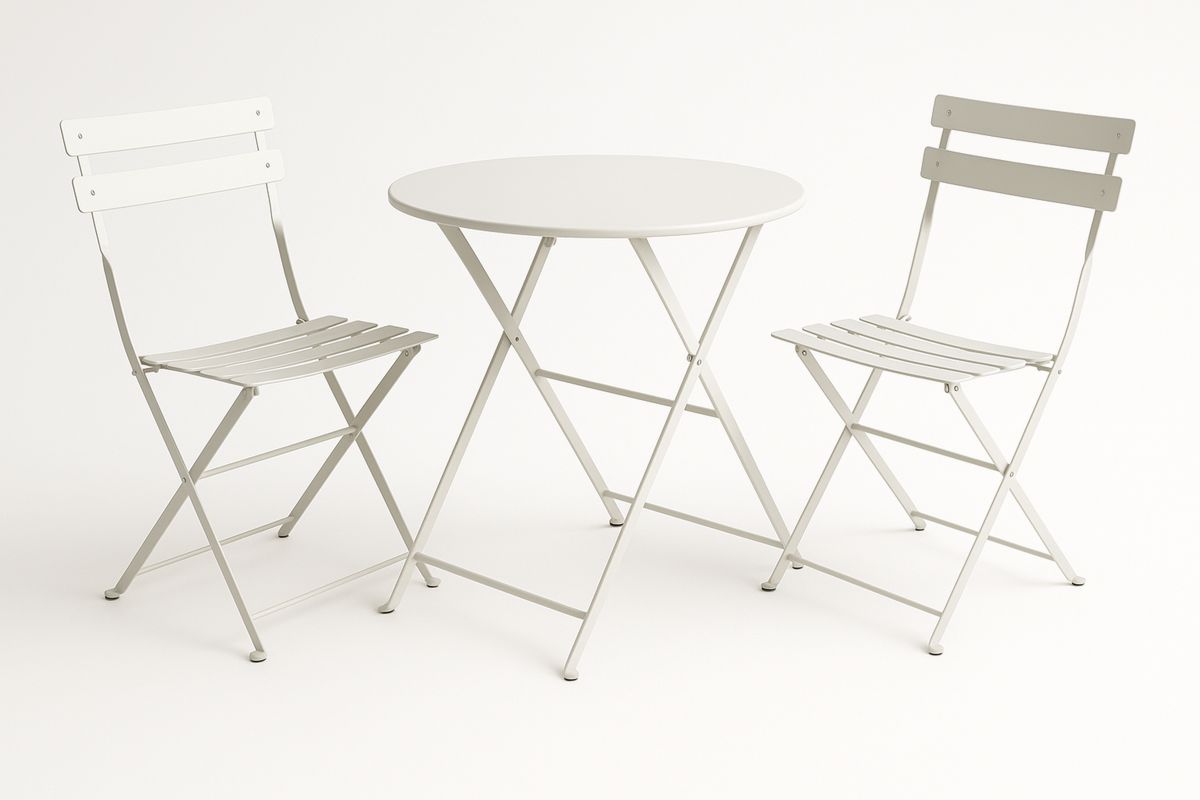 White Steel Outdoor Folding Table and Chair Set-Selonilva