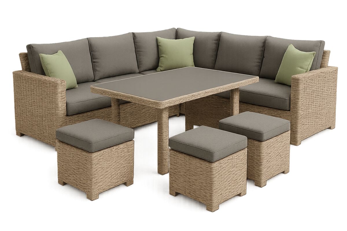 Outdoor Rattan Sofa Set with Cushions and Table Beige/Grey-Selonilva