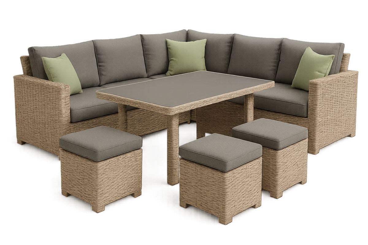 Outdoor Rattan Sofa Set with Cushions and Table Beige/Grey-Selonilva