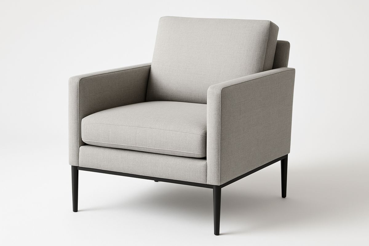 Polyester Upholstered Armchair with Steel Legs in Light Grey 85cm x 80cm x 90cm（L×W×H）-Xenolirto
