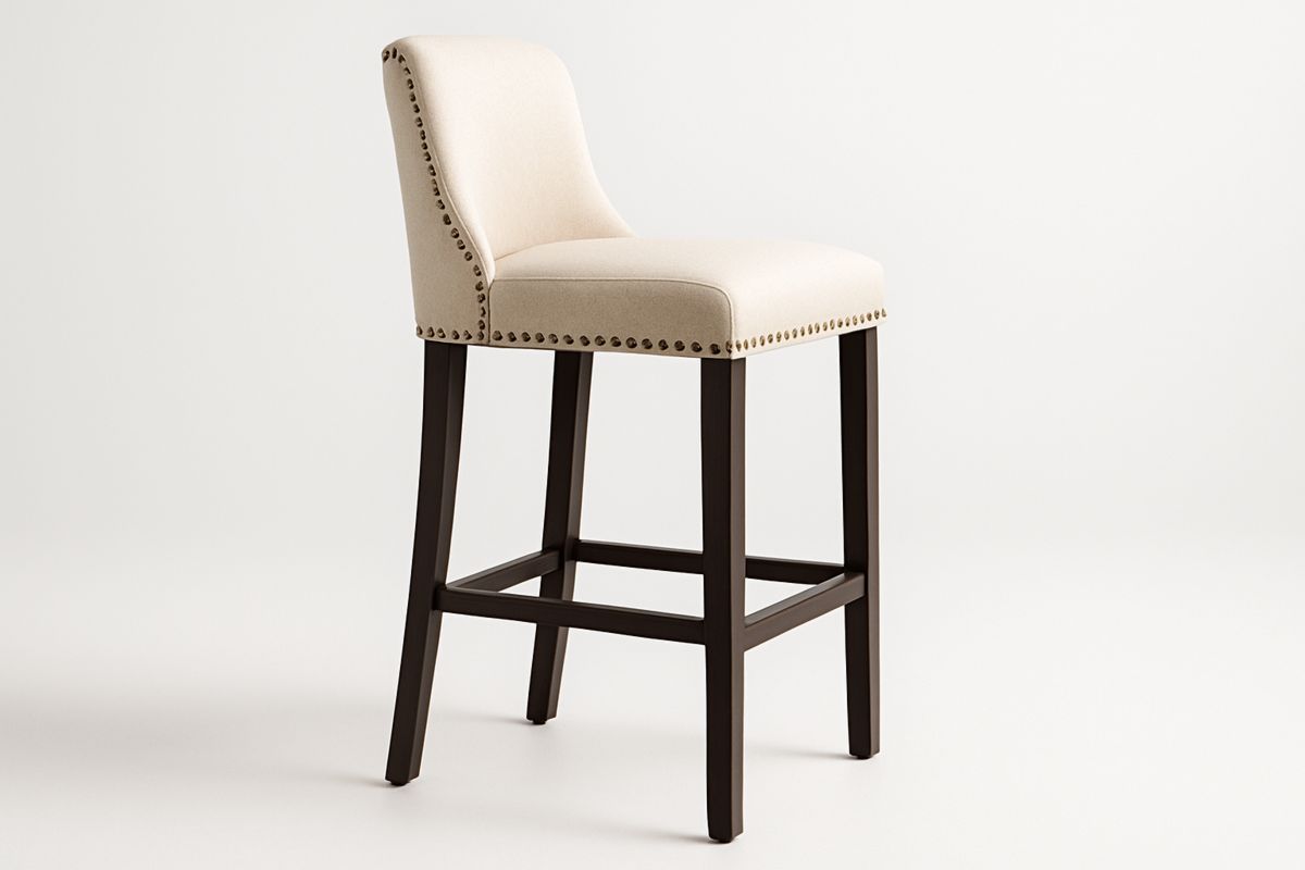 Bar Stool with Linen Fabric and Dark Solid Wood Frame - Beige, 112(H)cm-Xenolirto