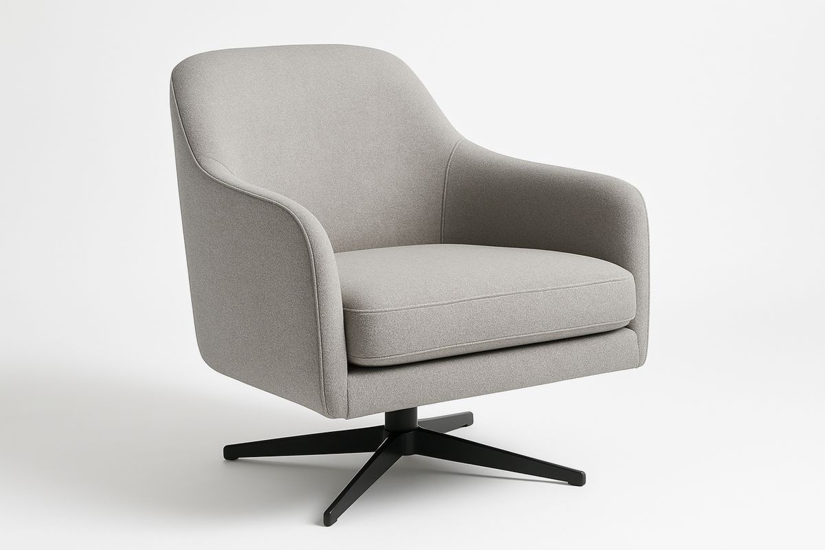 Grey Swivel Armchair with Polyester Fabric and Black Steel Base-Xenolirto