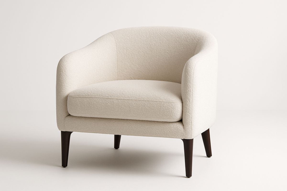 Ivory Bouclé Fabric Armchair with Hardwood Frame 85(W)cm-Xenolirto