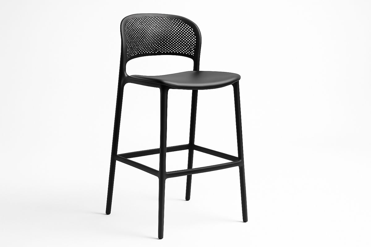 Black Polypropylene Bar Stool with Perforated Backrest - 100cm Height-Xenolirto
