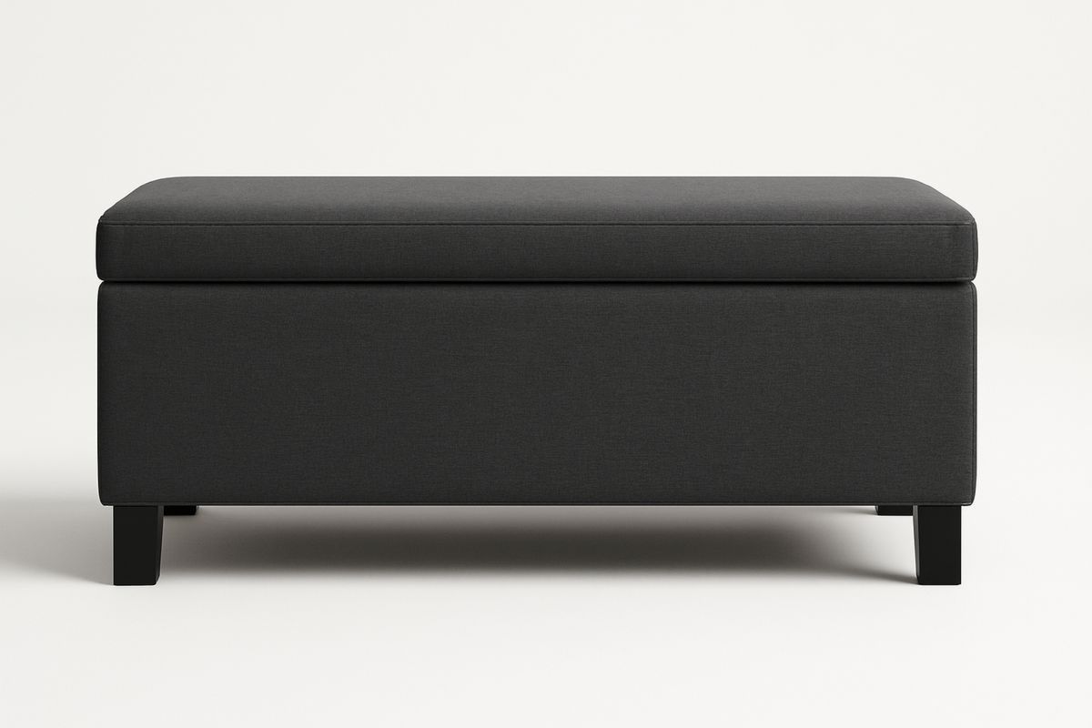 Dark Grey Polyester Fabric Storage Ottoman with Solid Wood  Legs 120x45x40 cm(L×W×H)-Xenolirto