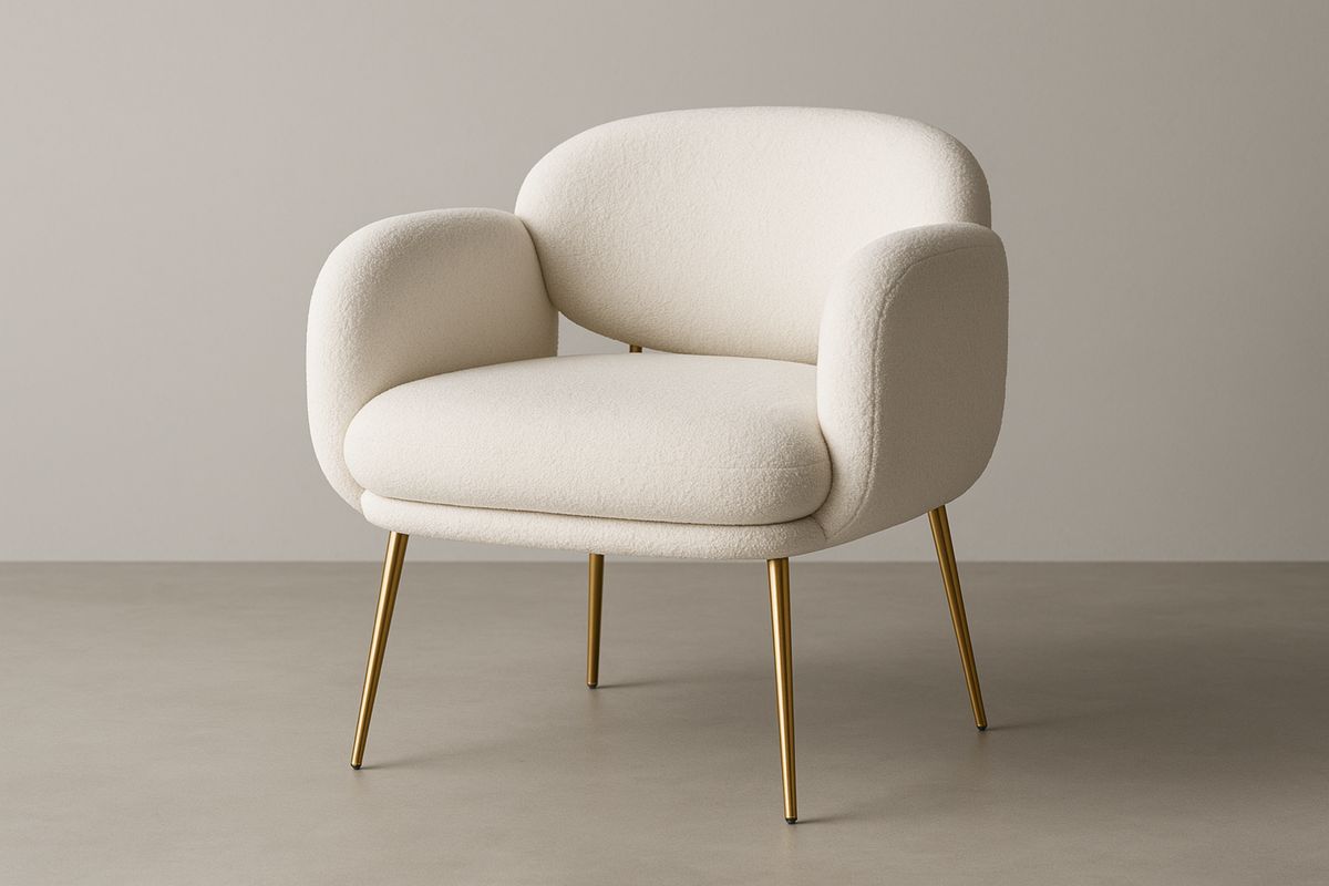 Ivory Upholstered Armchair with Steel Legs 68(W)cm-Xenolirto