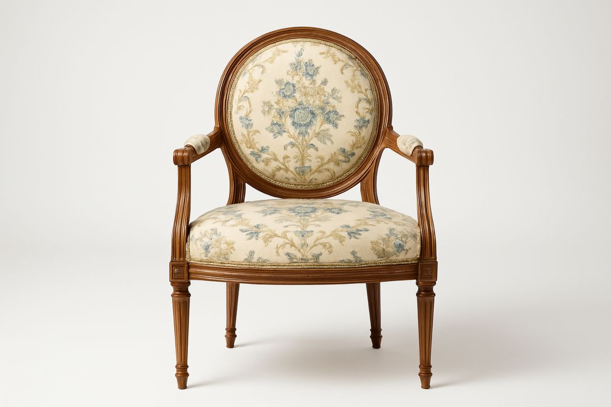 Floral Printpolyester Upholstered Armchair with Solid Wood Frame Beige/Blue-Xenolirto