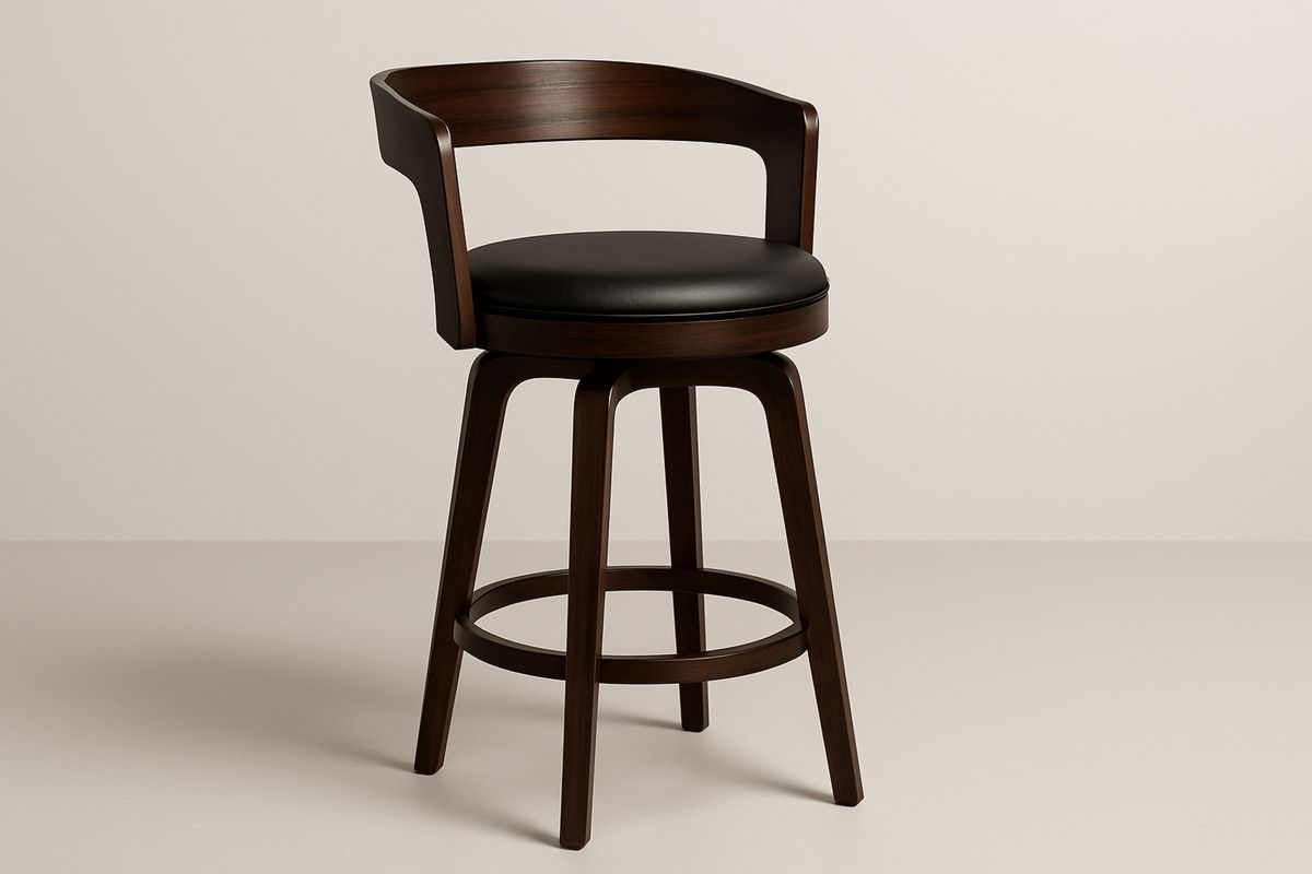 Swivel Bar Stool with  Solid Wood Frame and Black PU Leather Cushion-Xenolirto