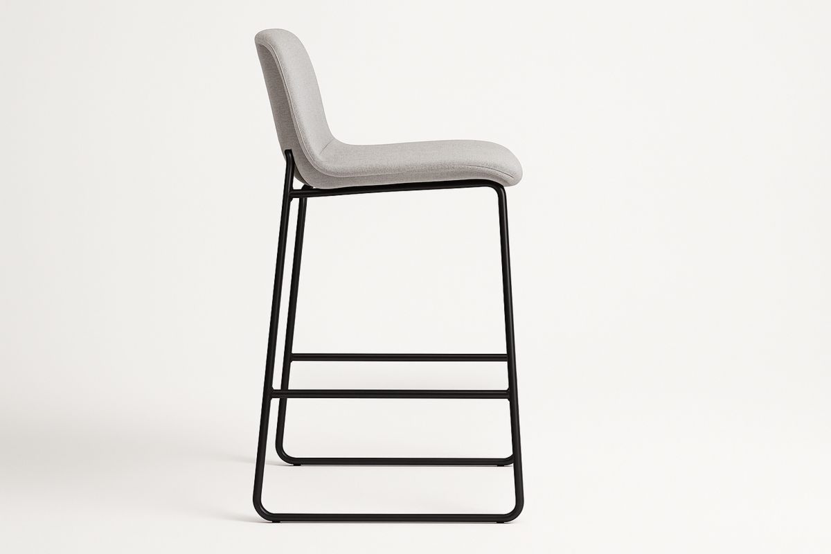 Grey Polyester Fabric Upholstered Bar Stool with Black Steel Frame-Xenolirto