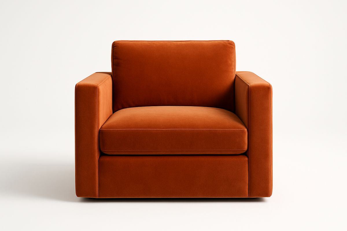 Orange Velvet Armchair with Straight Arms-Xenolirto
