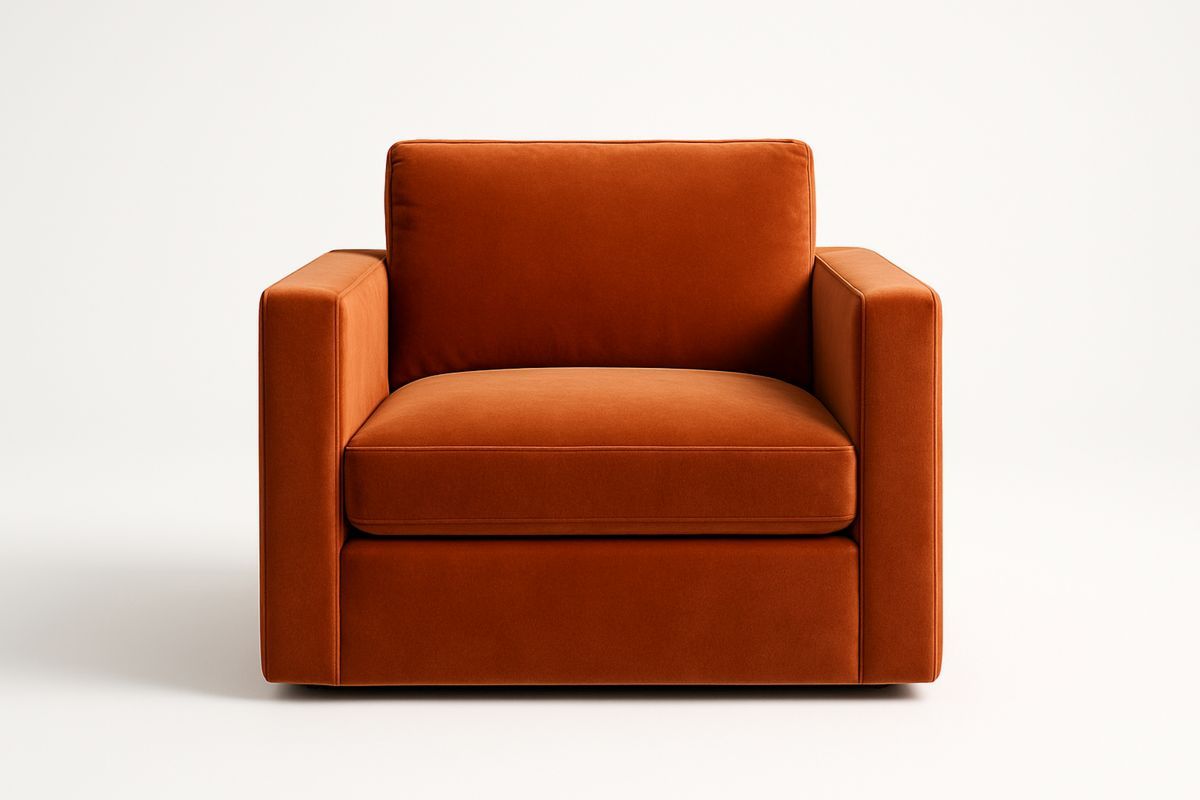 Orange Velvet Armchair with Straight Arms-Xenolirto