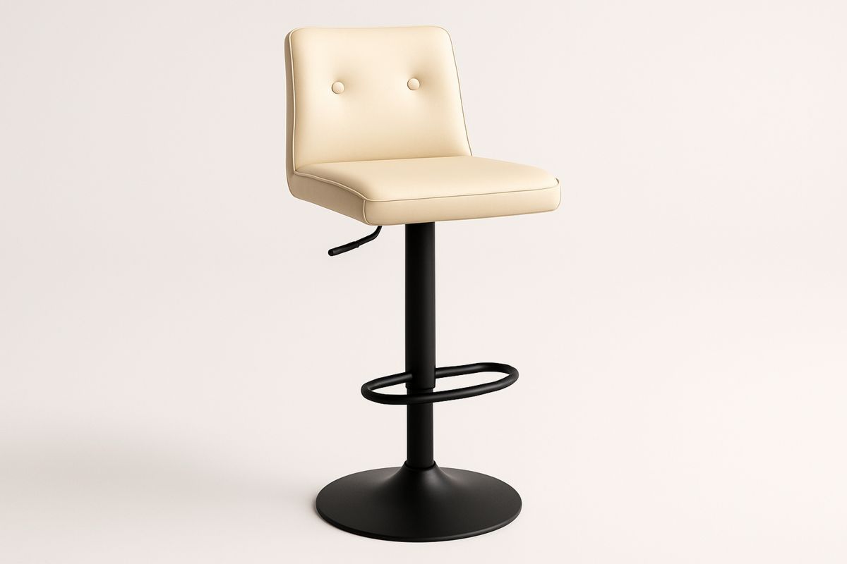 Adjustable PU Leather Bar Stool with Matte Black Steel Base Beige-Xenolirto