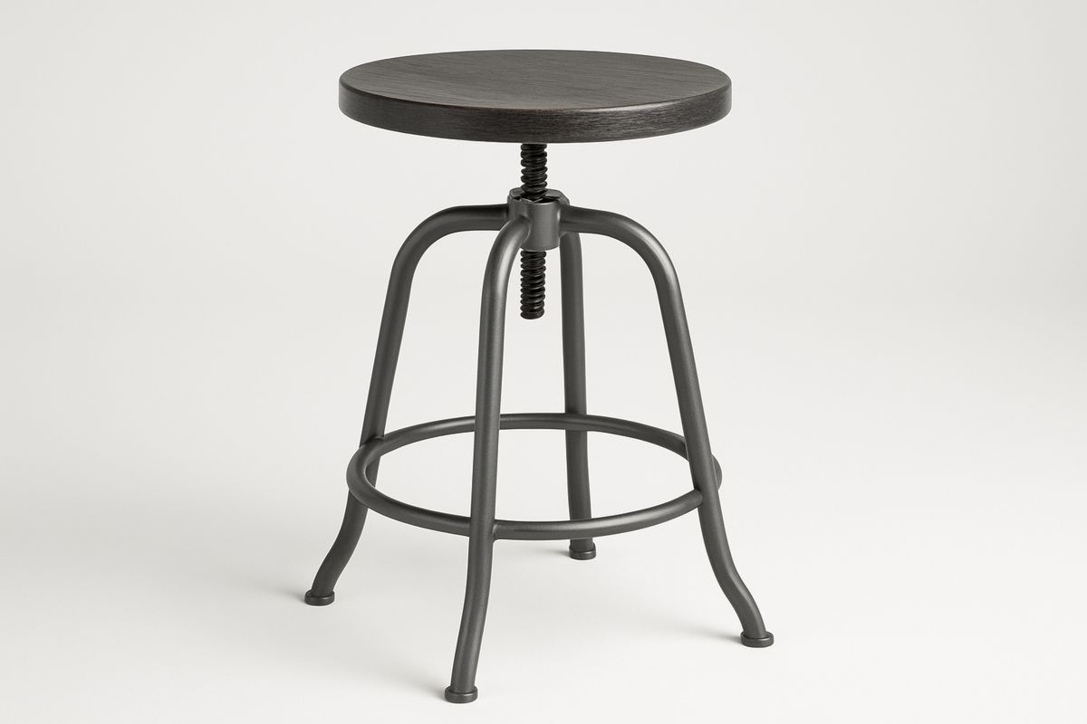 Adjustable Stool with Steel Frame and Round Black Seat-Xenolirto