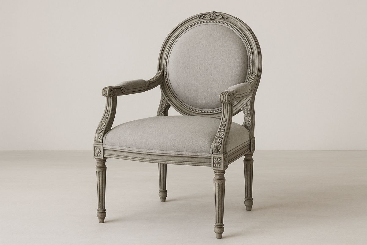 Solid Wood Armchair with Upholstered Linen Fabric Round Back Grey 95cm-Xenolirto