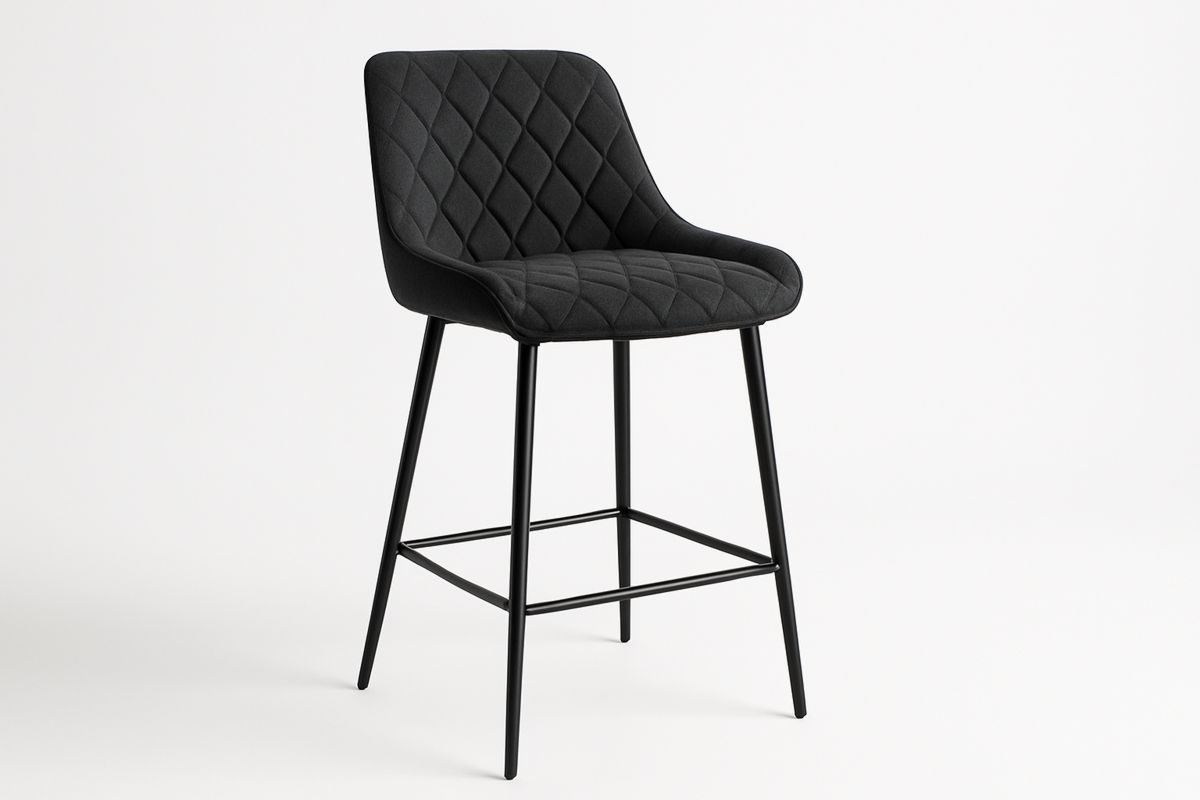 Black Quilted Fabric Upholstered Bar Stool with Steel Legs 110(H)cm-Xenolirto