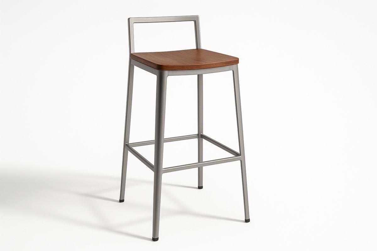 Steel Frame Bar Stool with Hardwood Seat Silver/Brown 65(H)cm-Xenolirto