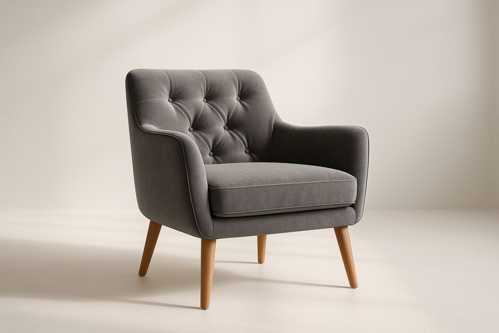 Grey Velvet Armchair with Wooden Legs 75cm x 85cm x 92cm