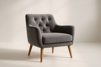 Grey Velvet Armchair with Wooden Legs 75cm x 85cm x 92cm