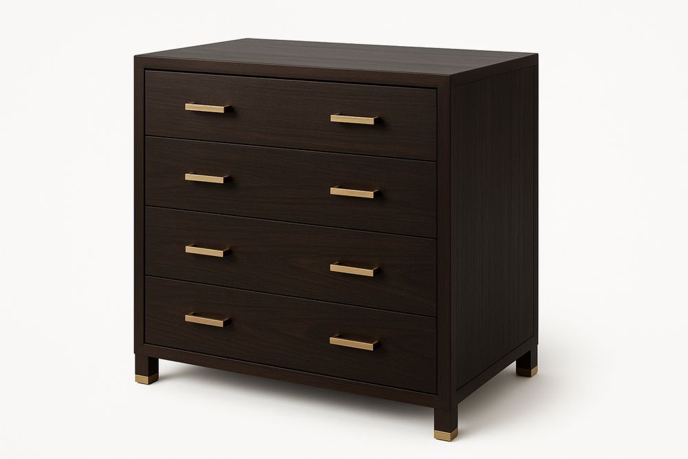 Dark Wood Chest of Drawers with Brass Handles