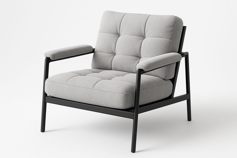 Grey Upholstered Armchair with Black Metal Frame 75cm