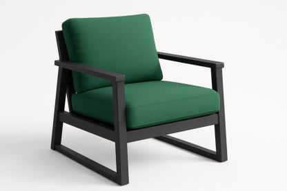 Square Armchair Solid Wood Frame Polyester Cushions Green
