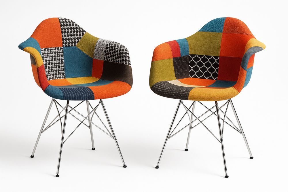 Patchwork Fabric Armchairs Set with Metal Legs Orange/Blue/Yellow/Red