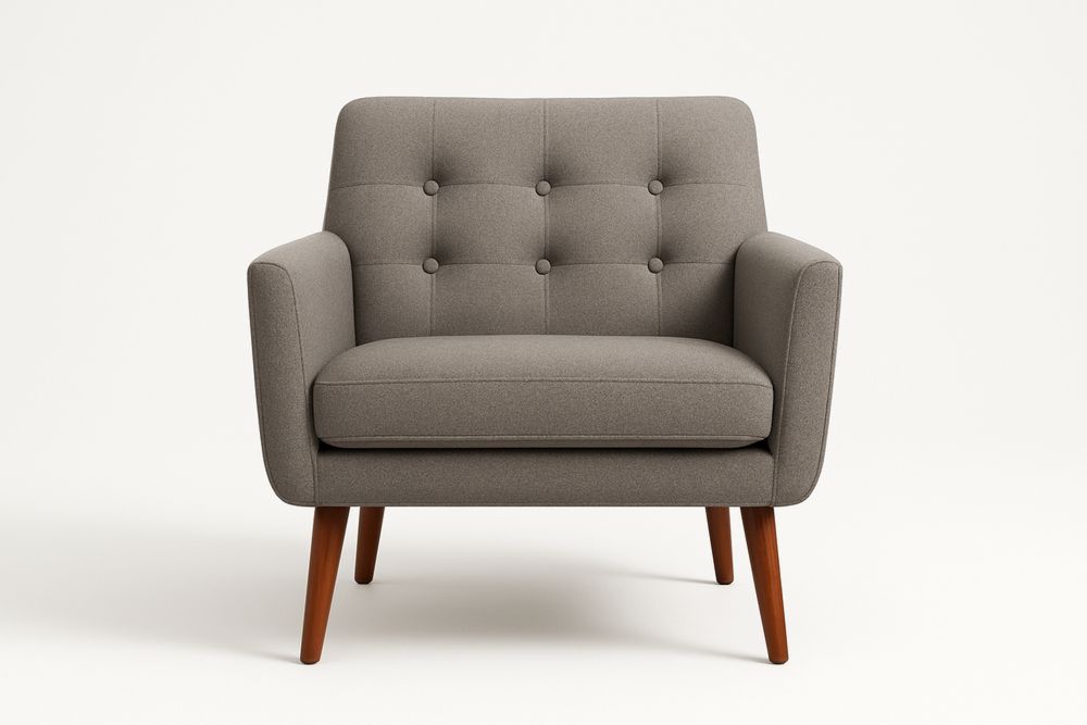 Grey Fabric Armchair with Solid Wood Legs 84cm