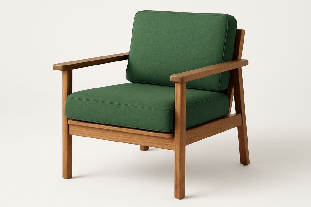 Timber Armchair Green Polyester Upholstery 70cm Width