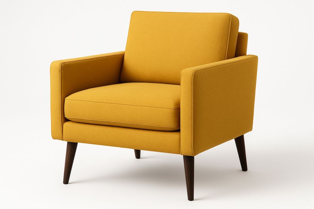 Mustard Polyester Armchair with Solid Wood Legs 90x80x82cm
