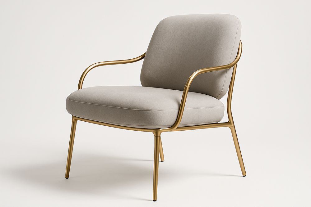 Metal Framed Armchair with Polyester Cushion Beige and Gold