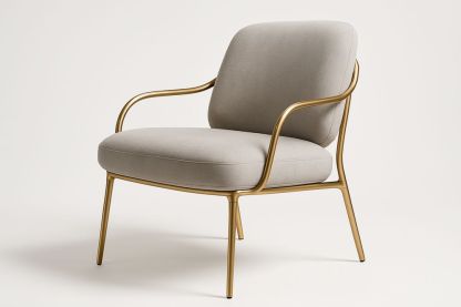 Metal Framed Armchair with Polyester Cushion Beige and Gold