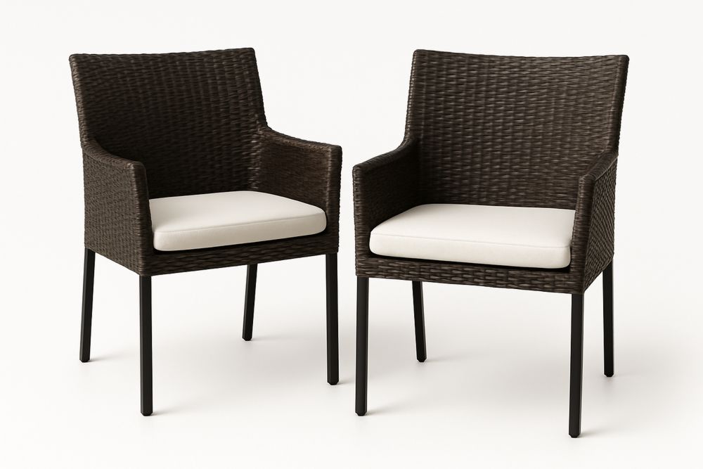 Set of 2 Woven Rattan Armchairs with Cushions Dark Brown and Beige Polyethylene and Metal